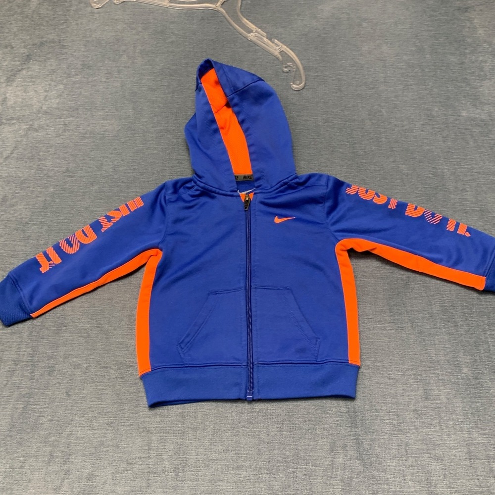 Nike Therma-Fit Zip-Up Hoodie Kids 24M Blue Orange Just Do It Logo Long Sleeve